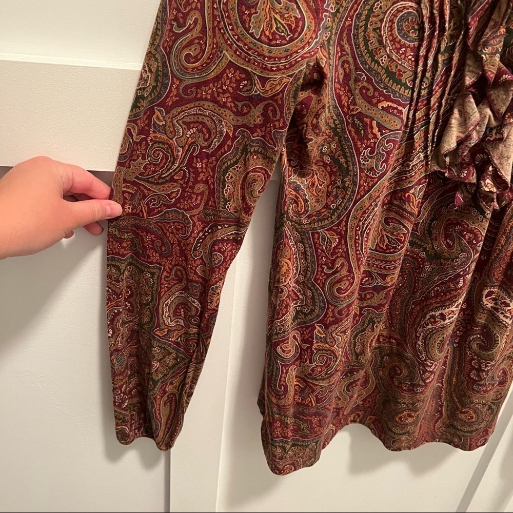 Women’s Lauren Ralph Lauren burgundy paisley patterned ruffle detail blouse - Picture 3 of 5